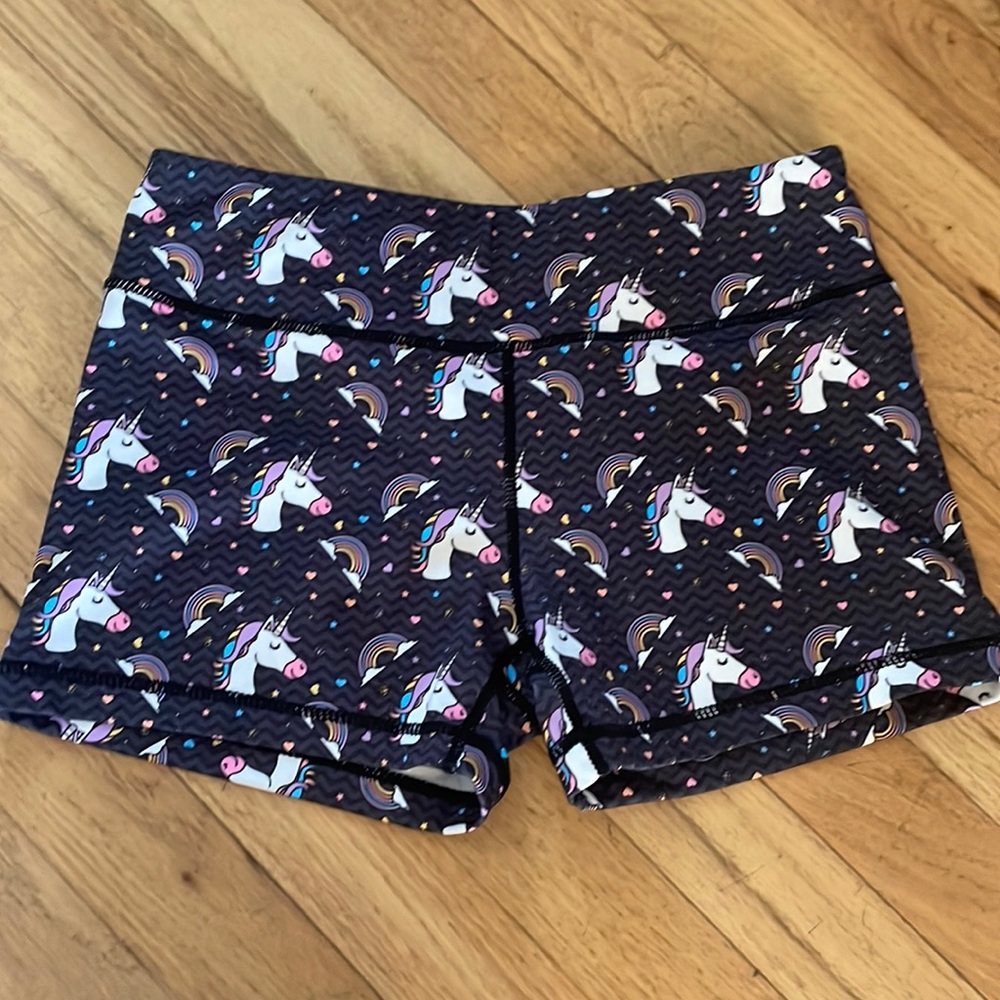 Small lightly worn unicorn print bike shorts
